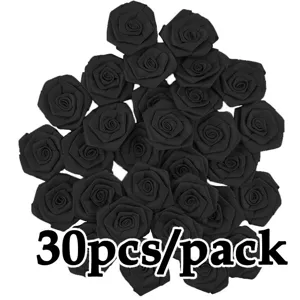 30pzas 4cm rosas de cinta negra botones de rosas de tela hechos a mano para accesorios de manualidades