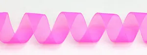 Detailed close-up of 2.5cm bright pink sheer organza ribbon for elegant gift wrapping.