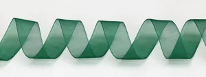 Close-up detail of the sheer green organza ribbon showing its fine texture and wavy display.