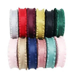 2.2cm pleated edge satin ribbon rolls for gift wrapping, flower bouquet and wedding decoration.