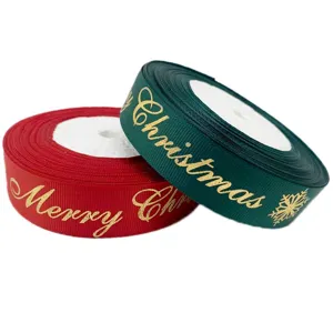 Nastro grosgrain stampato di Natale lamina d'oro Merry Christmas nastro decorativo