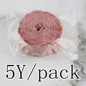 Pink ruffled ribbon 2.2cm pleated satin fabric trim for gift wrapping crafts 5yds/pk
