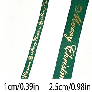 Nastro grosgrain stampato a caldo di natale per confezione regalo rotolo verde oro