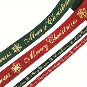 Nastro grosgrain stampato in lamina d'oro di Natale per confezioni regalo rotolo