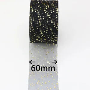 6cm schwarzes Tüllband mit goldenen Sternen Netzband für Geschenkverpackung Deko Party