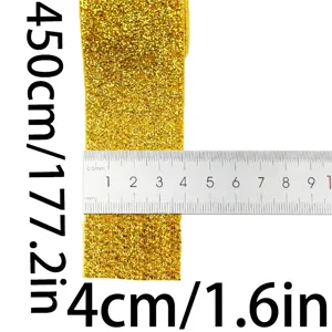 Gold glitter velvet ribbon for gift wrapping, sewing crafts, 4cm wide and 450cm long spool.