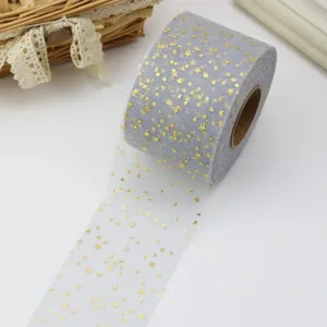 Goldene Sterne Mesh Tüllband Rolle zum stilvollen Geschenke verpacken und Basteln.