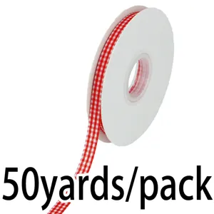 Detailed view of the red and white gingham ribbon roll, perfect for DIY crafts and gift wrapping.