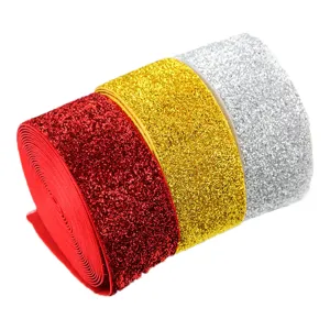 4cm glitter elastic ribbon rolls for clothing sewing, DIY crafts, and gift box packaging.