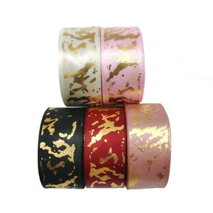 Nastro di raso marmo foglia d'oro 2.5cm per confezione regalo floreale artigianato 9m