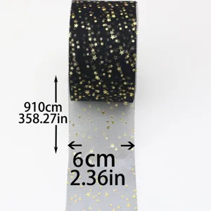 Schwarzes goldenes Sternen Netzband 6cm Breite 910cm Länge für Geschenkverpackung Blumen