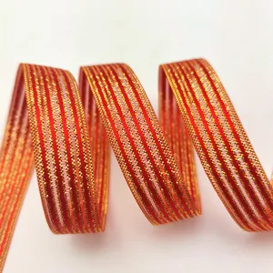 Nastro a righe rosso e oro nastro brillante glitterato per confezioni regalo e decori