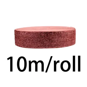 Glitter Flocked Ribbon 2.5cm Width 10M Roll Craft Gift Box Packaging Cake Bow Ribbon