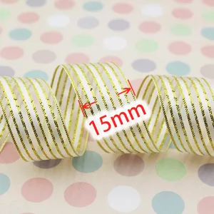 Nastro a righe oro bianco 15mm nastro lucido per confezioni regalo floreali e di pasticceria