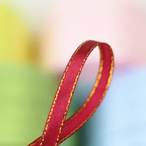 Gold edge ribbon 6mm gift packaging ribbon bow silk ribbon detail view for decoration