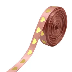 nastro raso rosa oro cuore 1cm nastro stampato per confezione regalo decorazione 10m