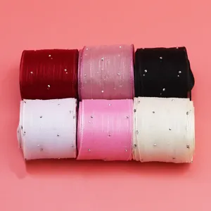 Gerafftes Netzband mit Strass, 4cm Breite, ideal für Geschenkverpackung und Dekoration.
