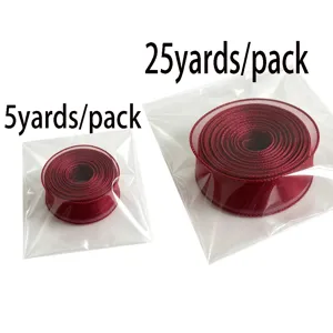 Burgundy organza ribbon rolls for gift wrapping, flower packaging, and crafts in multi sizes.