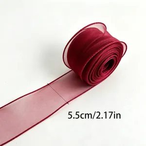 Burgundy sheer organza ribbon roll for floral packaging, wedding gift wrapping and crafts.