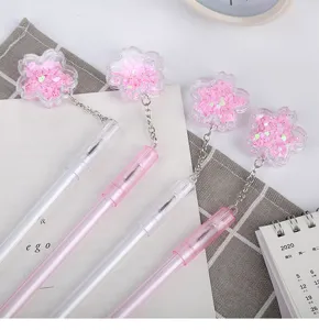 Lovely cherry blossom pendant gel pen with pink liquid glitter sequins for school