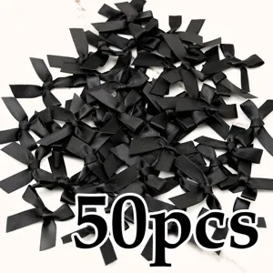 50pcs black satin ribbon bows for DIY crafts, sewing decorations, and gift wrapping.