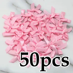 50pcs pink satin ribbon bows for DIY crafts apparel sewing decoration 4x4cm small bowknots