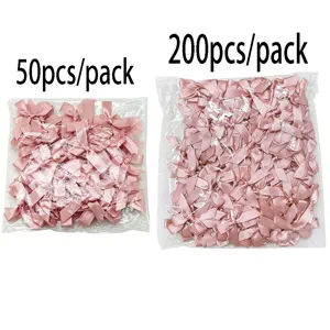 Pink satin ribbon pack, 50/200pcs options, ideal for DIY crafts and sewing decoration.