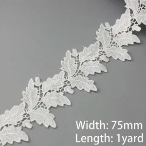 White lace trim embroidery fabric 75mm width 1 yard sewing DIY craft clothing accessory