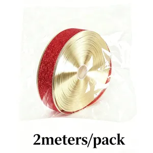 Shiny gold glitter ribbon red edge 2m roll gift wrapping Christmas tree decor DIY craft