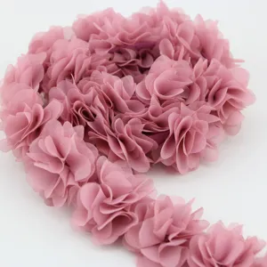 Cinta de Ribete de Encaje de Chifón Ancha Cinta de Tela Decorativa Floral 3D para Manualidades Costura y Envoltura de Regalos