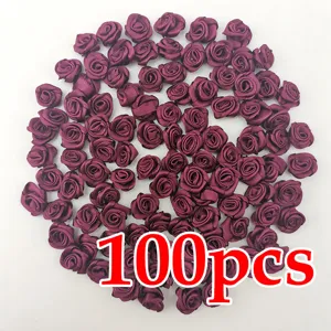 100pzas 1cm Mini Rosas de Cinta de Satén Flores de Tela Artificial para Decoración de Bodas