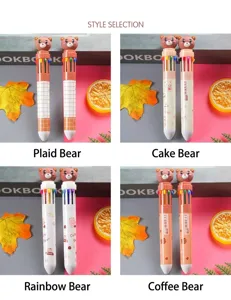 Détail montrant quatre styles de stylos à bille ours de dessin animé à 10 couleurs