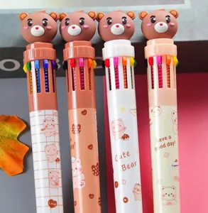 Vue détaillée des stylos à bille multicolores ours avec dix couleurs différentes