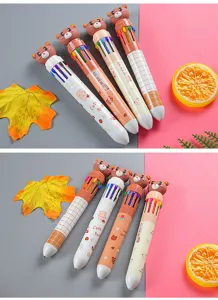 Stylo à bille rétractable 10-en-1 ours mignon, stylo multicolore pour école et bureau