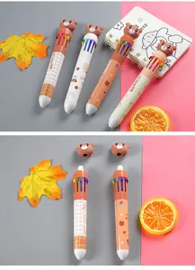 Vue détaillée des mignons stylos à bille 10 couleurs ours avec embouts amovibles