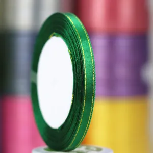 6mm green ribbon with gold edge satin ribbon for gift box packaging and bow craft 22m