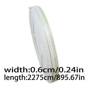 White gold edge ribbon 6mm wide 22m long for gift packaging, craft, and party decoration.