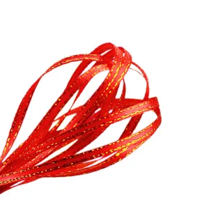 Red gold edge ribbon 6mm for gift wrapping bows decoration, vibrant craft supply main view.