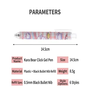 Specifiche della penna gel a scatto Kara Bear con punta a proiettile nera da 0,5 mm