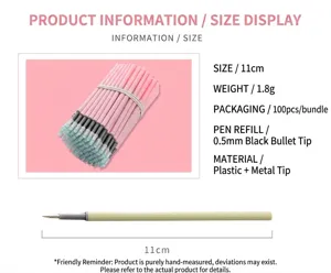 Bulk pack of 100 black 0.5mm gel pen refills with 11cm length and bullet head design