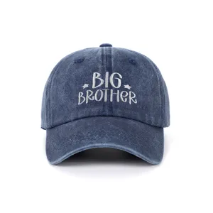 Cappello da baseball in denim lavato blu navy con ricamo "BIG BROTHER", casual