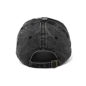 Berretto da baseball in cotone nero lavato vintage con fibbia in metallo regolabile