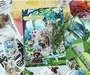 Vintage junk journal kunstpapier DIY scrapbook sticker set met gedroogde bloemen