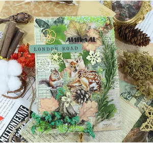 Vintage junk journal scrapbooking papier sticker set met gedroogde bloemen en schattige kaarten