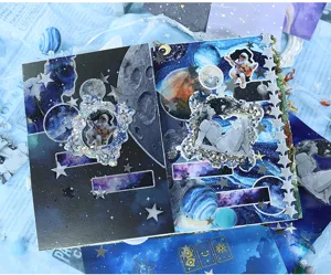 Ruimte thema junk journal DIY sticker en achtergrondpapier materiaalset voor creatieveief.