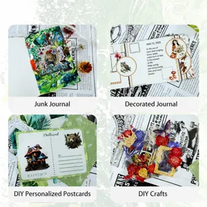 Vintage junk journal scrapbooking papier sticker set voor DIY ambacht en dagboek.