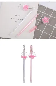 Detailed view of creative cherry blossom pendant gel pens with pink glitter sequins