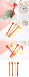Gros plan détaillé de stylos gel légumes mignons avec des embouts tomate et carotte