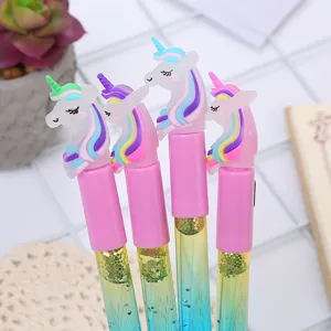 Penne gel creative a forma di unicorno con luce e glitter per studenti e cartoleria