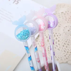 Cute Butterfly Sequin Gel Pen 0.5 Black Ink Creative Plastic Writing Pen For Student Office Stationery Girly Heart Sequin Glitter Signature Pen Gift